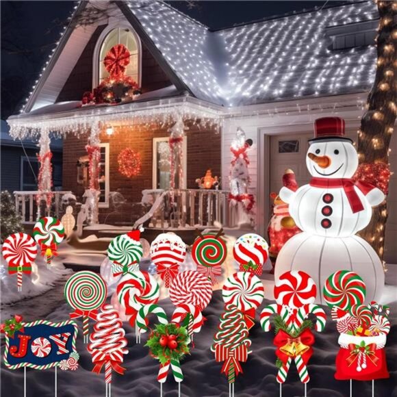 30 Pcs Christmas Candy Yard Signs with 60 Stakes 18 Shapes Colorful Candy Lawn - Picture 4 of 8